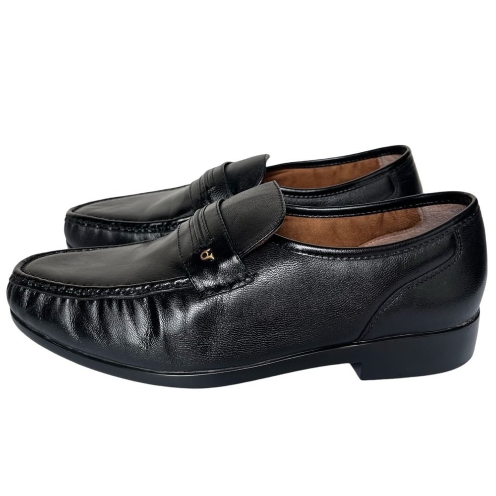 French Shriner Mens Leather Dress Casual Shoes Dayton Slip On Size 11M Black